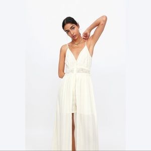 Zara Lace Jumpsuit Dress in Off-White Size L